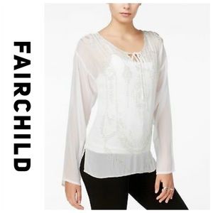 💕SALE💕NWT Fairchild White Silver Bead Sheer Top